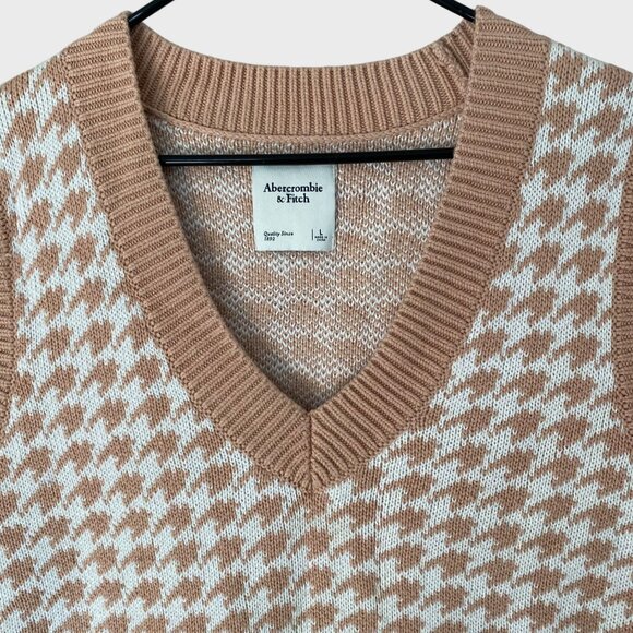 Abercrombie & Fitch Houndstooth Sweater Vest Women's Large Rib-Knit Oversized - Picture 5 of 10